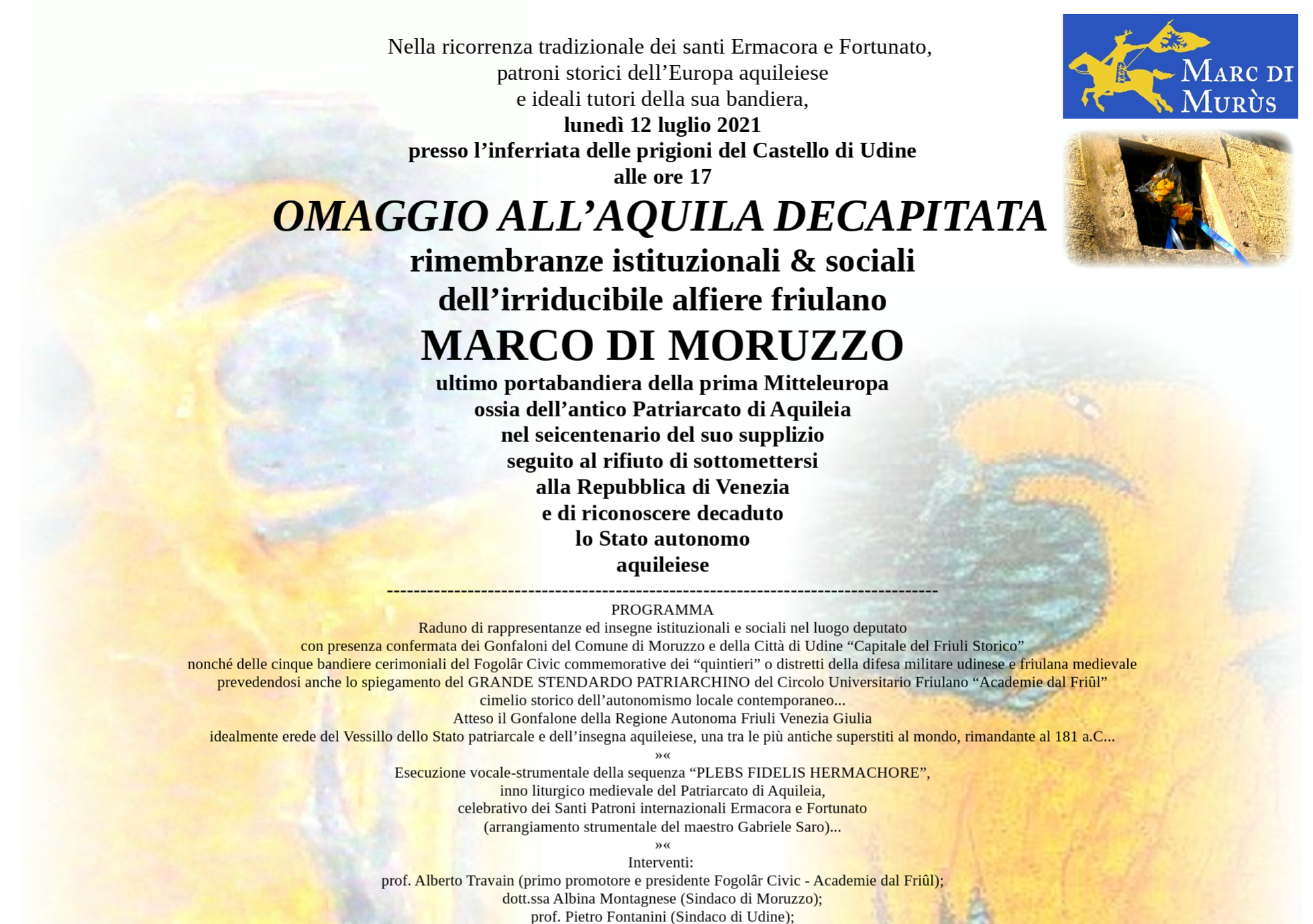 Cerimonia commemorativa in ricordo dell'alfiere friulano MARCO DI MORUZZO